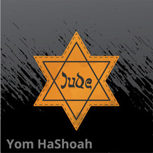 Jewish Star With Barbed Wire And Candles, International Holocaust Remembrance Day Poster, January 27. World War II Remembrance Day.Yellow Star Of David