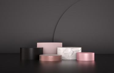 Poster - Beauty fashion luxury podium backdrop for product display. minimalist black, marble and pink background. 3d render.
