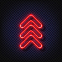 Poster - Swipe up neon sign. Glowing neon arrow pointer isolated. Realistic glowing Bright neon arrow. Button for social media