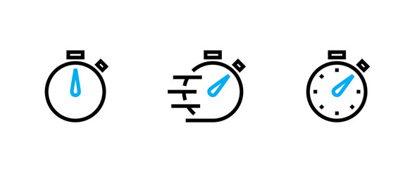 Set icons Stopwatch on white background with blue arrows. Editable Vector Outline.