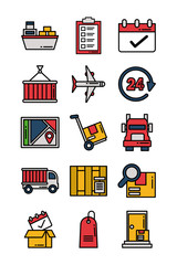 Canvas Print - set of icons freight delivery logistics on white background