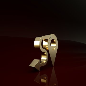 Gold Route location icon isolated on brown background. Map pointer sign. Concept of path or road. GPS navigator. Minimalism concept. 3d illustration 3D render