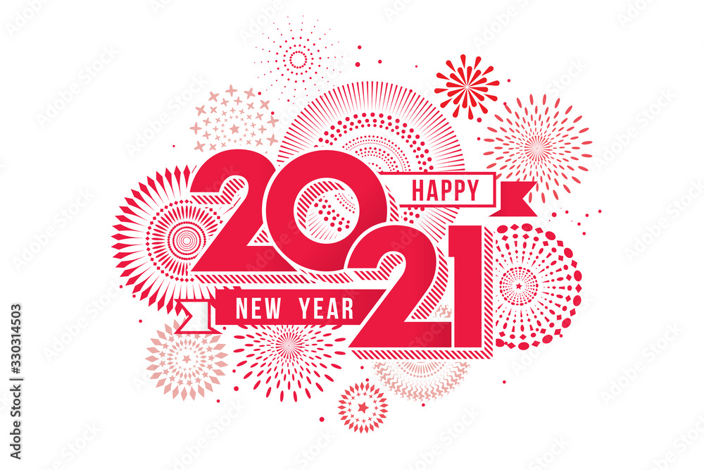 Vector Happy New Year 2021 with fireworks and text design. - obrazy, fototapety, plakaty 