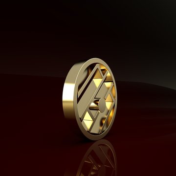 Gold Folded map with location marker icon isolated on brown background. Minimalism concept. 3d illustration 3D render