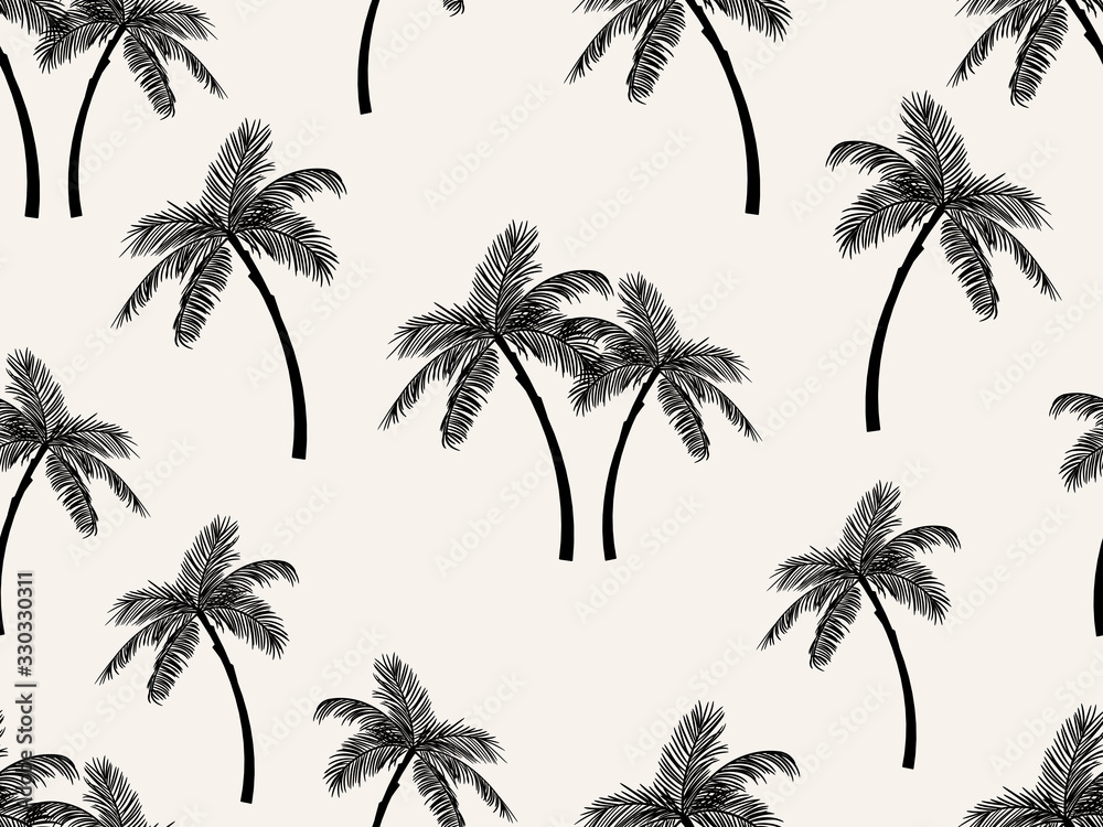 Vector seamless tropical pattern with palm tree on white background. Vector  floral illustration for textile, print, wallpapers, wrapping. - obrazy, fototapety, plakaty 