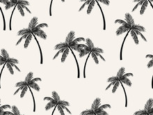 Vector Seamless Tropical Pattern With Palm Tree On White Background. Vector  Floral Illustration For Textile, Print, Wallpapers, Wrapping.