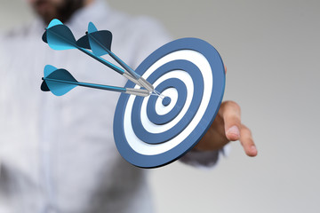 Aufkleber - dart target arrow hitting on bullseye which is the ultimate goal that everyone wants.