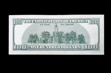Backside Money Usa 100 American Dollars On Isolated Black Background