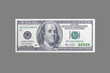 USA money - 100 dollars with a portrait of American President Franklin on an isolated neutral gray background