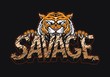 Angry tiger holding Savage lettering