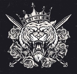 Wall Mural - Ferocious tiger head in royal crown