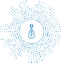 Blue line Guitar icon isolated on white background. Acoustic guitar. String musical instrument. Abstract circle random dots. Vector Illustration