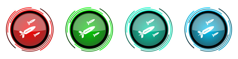 Aufkleber - Missile round glossy vector icons, rocket, weapon, war set of buttons for webdesign, internet and mobile phone applications in four colors options isolated on white background
