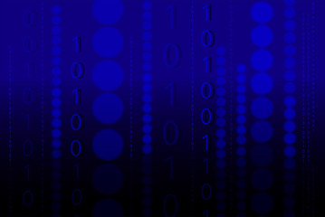 Blue binary computer code on blue and black futuristic illustration background. Cyberspace, coding, and internet hacking concepts.