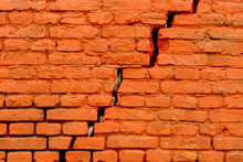 Old Weathered Cracked Orange Painted Brick Wall Texture