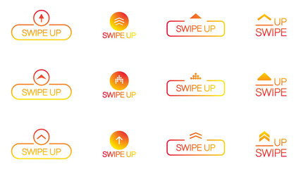 Fototapete - Swipe up, arrow up, scroll pictogram icon set. Arrow up for Social media application and social media stories. Swipe up for blogger web ui design