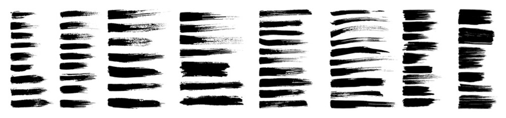 brush strokes, black ink lines, vector abstract set with paint brush grunge texture on white backgro