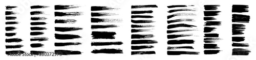 Fotografía Brush strokes, black ink lines, vector abstract set with paint brush grunge texture on white background