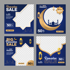 Wall Mural - set of editable ramadan sale banner template. with ornament moon, mosque, and lantern background. su