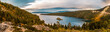 Panoramic sunset view over Emerald Bay and Fannette Island in Lake Tahoe