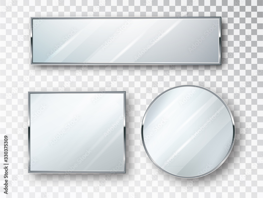 Mirrors set of different shapes isolated. Mirror frames or mirror decor interior vector illustration. - obrazy, fototapety, plakaty 