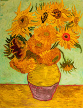 Oil Painting. Reproduction: "Sunflowers" Vincent Van Gogh. Oil On Canvas 70 X 90 Cm