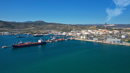 Wall Mural - Aerial drone photo of industrial area of Elefsina, refinery and petroleum plant, Attica, Greece