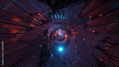 Cuadros en Lienzo Futuristic abstract composed of lines and orbs and neon lights on a dark backgro