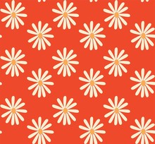 Red And Mustard 1970's Groovy Vintage Retro Floral Daisies Seamless Vector Pattern