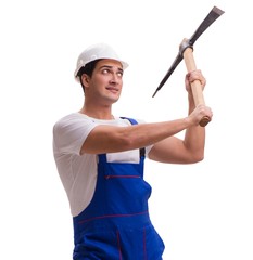 Man with axe isolated on the white