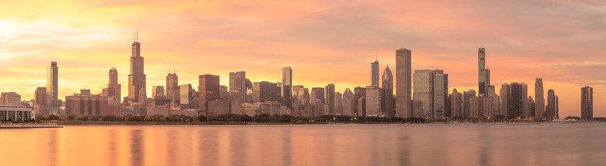 Fototapete - Chicago downtown buildings skyline sunset
