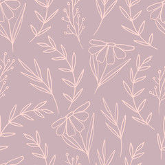 Wall Mural - Hand drawn aesthetic botanical seamless pattern for print, textile, apparel design. Modern elegant botanical pastel background.