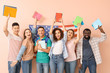 © Pixel-Shot - Young students of language school on color background
