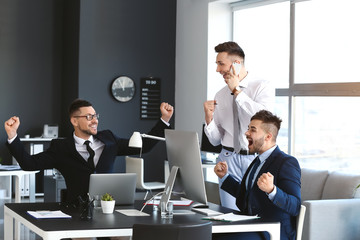 Poster - Happy businessmen during meeting in office