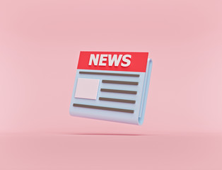 Poster - cartoon style minimal newspaper icon isolated on pastel pink background. creative news symbol design for blog, website, poster, banner. 3d rendering