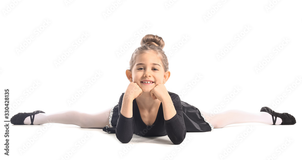 Cute little ballerina on white background