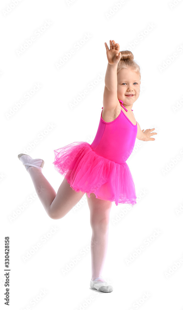 Cute little ballerina on white background