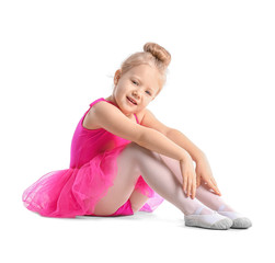 Cute little ballerina on white background