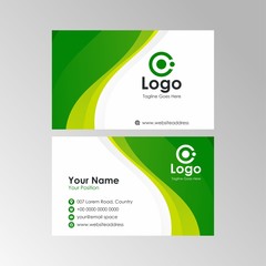 Fototapete - Simple abstract wave natural business card with green color design, professional name card template vector
