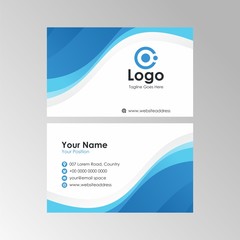 Simple abstract flow wave business card with blue color design, professional name card template vector