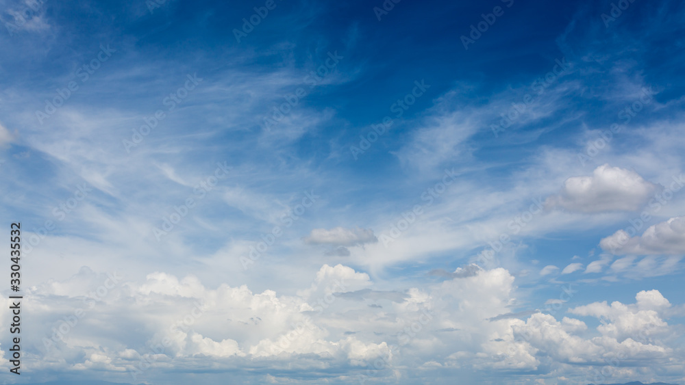 dramatic cloud moving above blue sky, cloudy day weather background - obrazy, fototapety, plakaty 