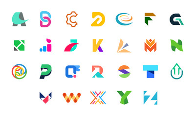 Poster - Collection of letter a to z logo. Geometric abstract logos. Abstract font and alphabet. Isolated on White background