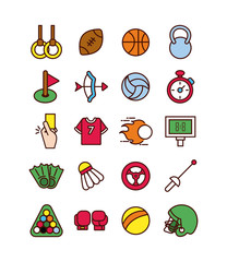 Canvas Print - bundle of sports set line and fill icons