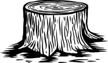 Illustration Of Wood Stump In Engraving Style. Design Element For Emblem, Sign, Poster, Card, Banner, Flyer. Vector Illustration