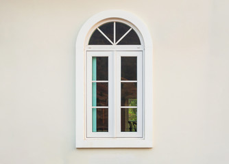 Wall Mural - vintage house window frame on white wall background