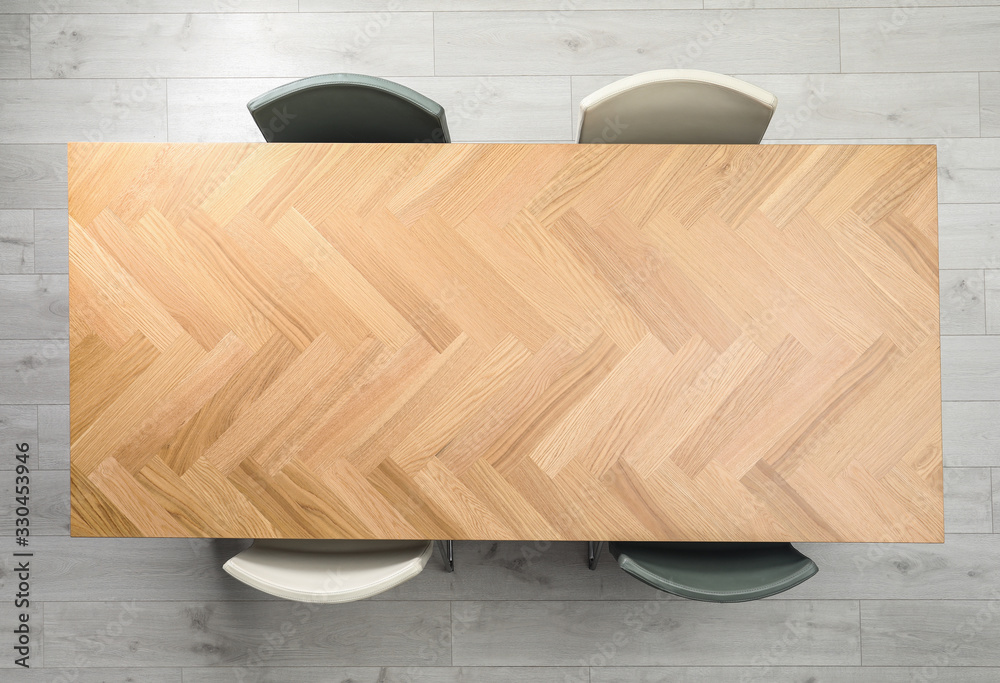 Modern office table with chairs, top view - obrazy, fototapety, plakaty 