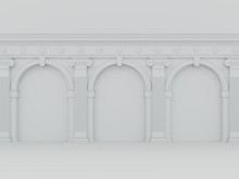 Classical Style White Empty Wall 3d Render.A Blank Wall Decorate With Colonial Column And Arch.