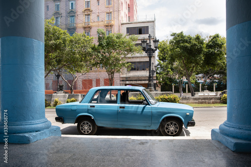 Photo Blue Lada car in Havana Cuba