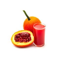 Baby Jackfruit, Gac fruit with baby jackfruit juice isolated on white background. Drink and healthy concept.