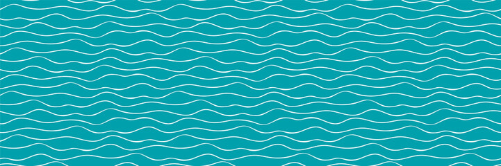 Wavy lines vector seamless border. Thin hand drawn uneven doodle style horizontal sea wave banner. Abstract marine geometric repeat pattern ribbon trim washi tape. For nautical, water, ocean concept.